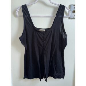 Open Edit Ribbed Button Front Tank Top Black Size Large Lightweight Sheer